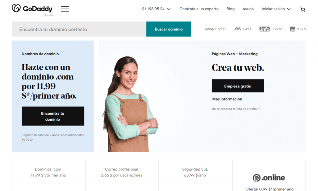 Godaddy crear paginas webs